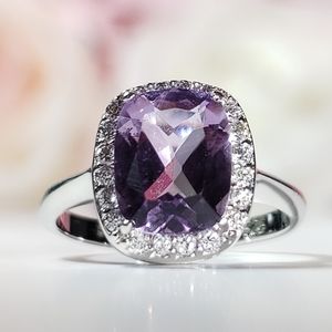 ⚫ Amethyst & White Zircon Sterling Silver Ring